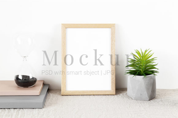 Beige Photo Frame Mockup Sand Clock & Frames Amp