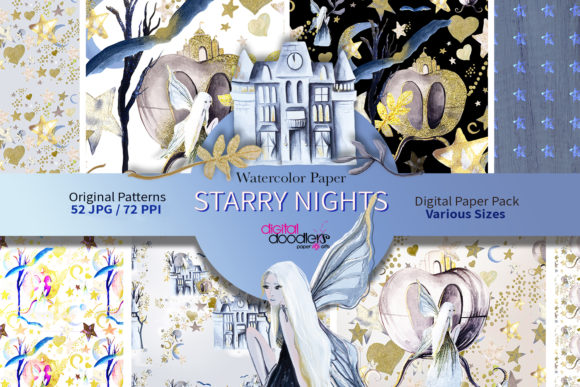 Glitter Starry Nights Digital Paper