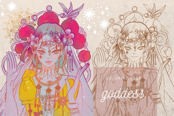 Goddess Lineart Digistamp Coloring Page and Coloring Pages Amp