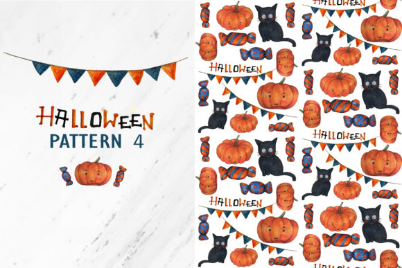 Halloween Seamless Pattern Pumpkin Cat