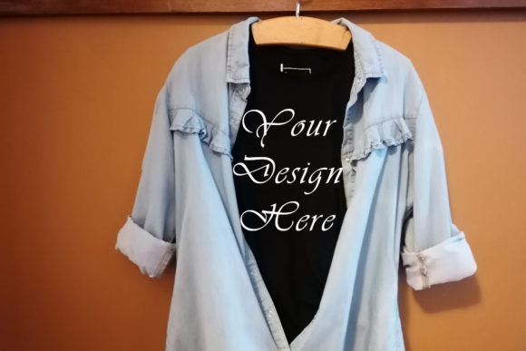 Mockup Hanging Black Tshirt, Denim Shirt for T-Shirts