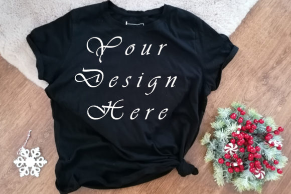 Mockups Christmas Black Shirt, Flat Lays for T-Shirts