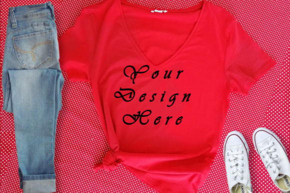 Mockups Woman Bella Canvas Red T-Shirt for Local Branding