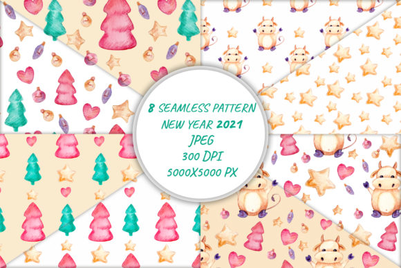 Seamless Pattern New Year 2021 with Bull