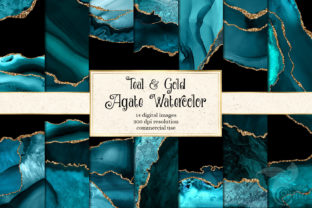Teal and Gold Agate Digital Paper & Textures