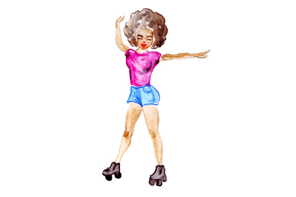 Woman Rollerskating in Watercolor